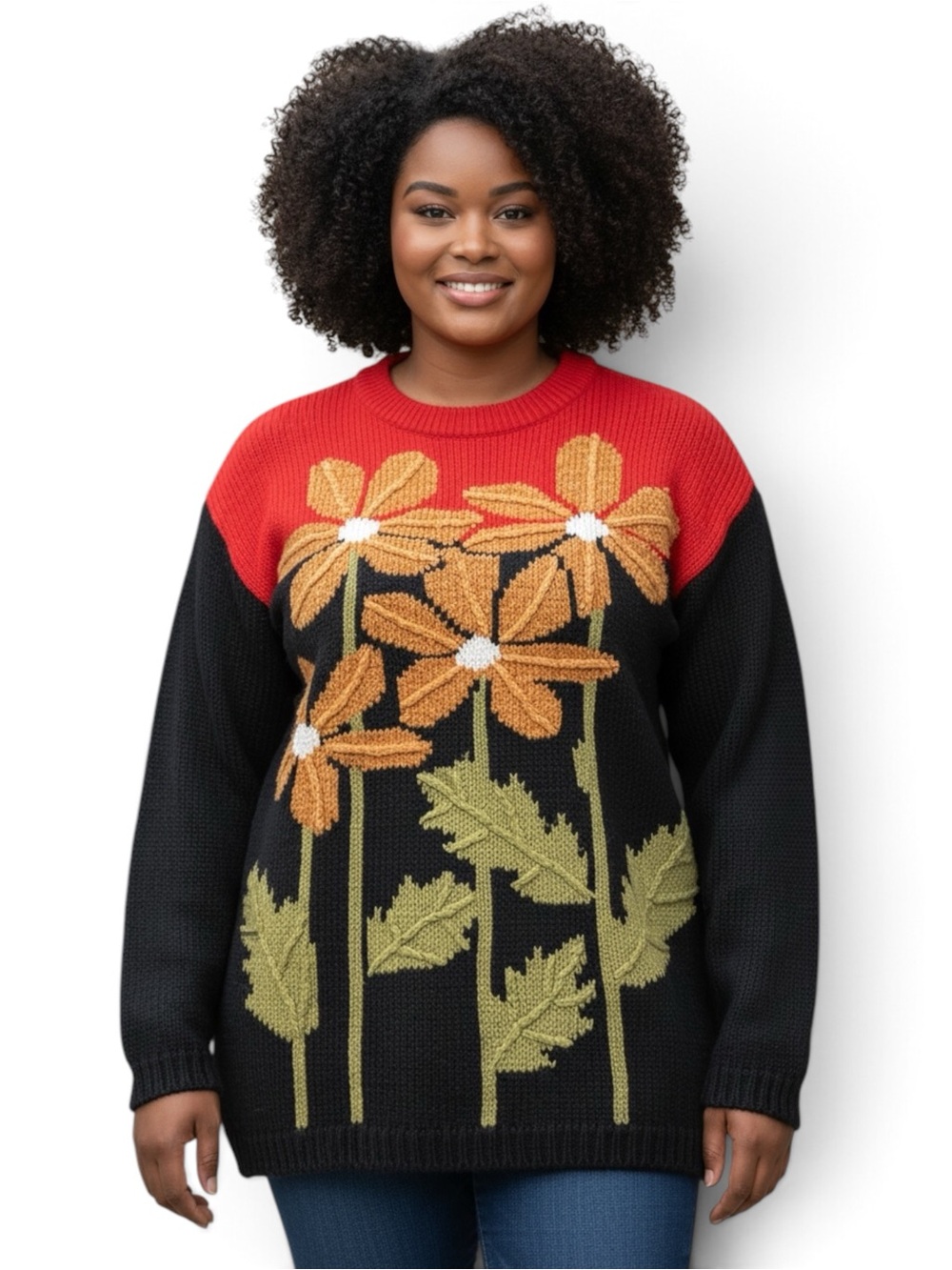 L’eauvive Vintage Floral Oversized Sweater SZ M EUC Grandma Y2K Whimsy Americana
